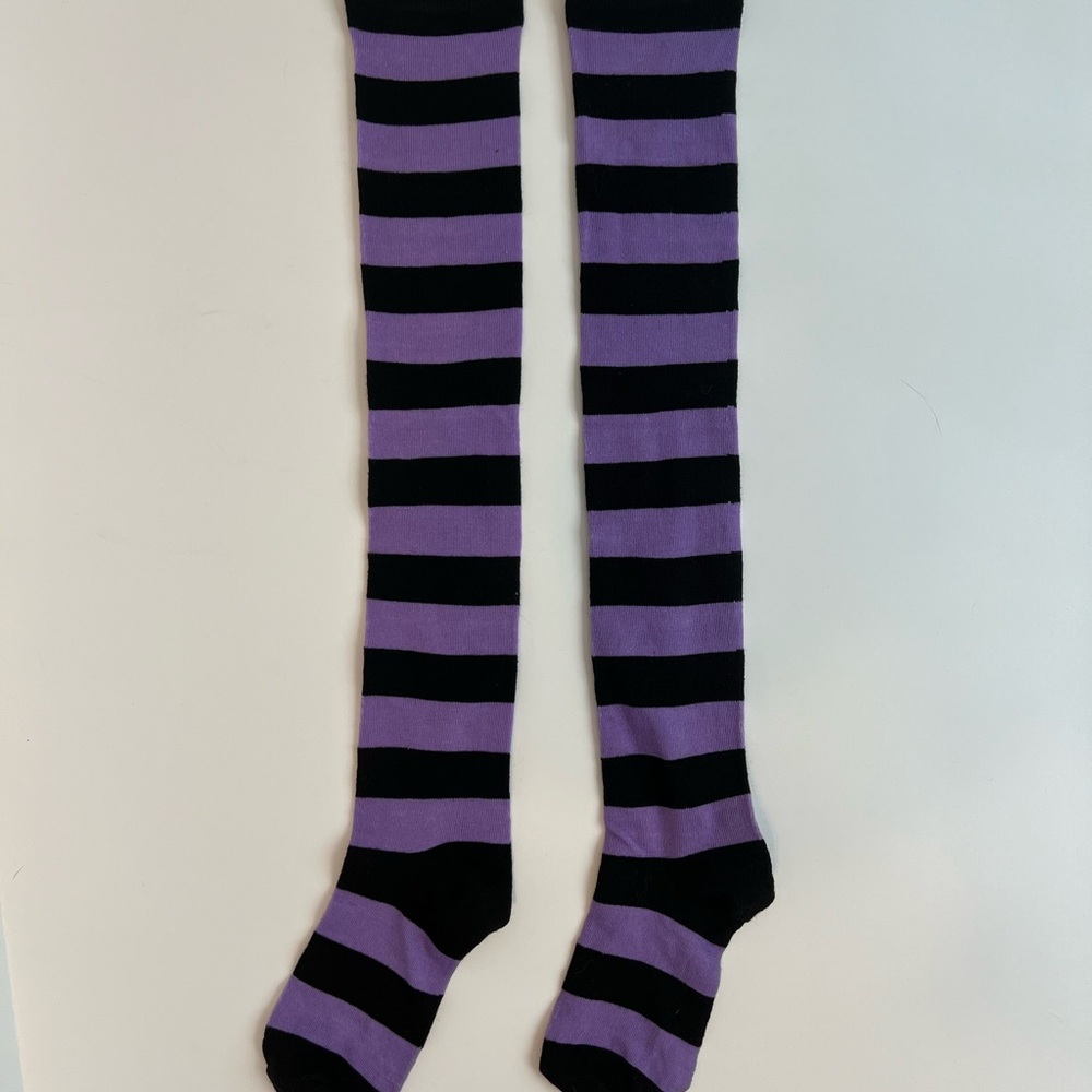Purple and Black Striped Knee-High Socks